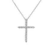 14K White Gold Diamond Cross Necklace